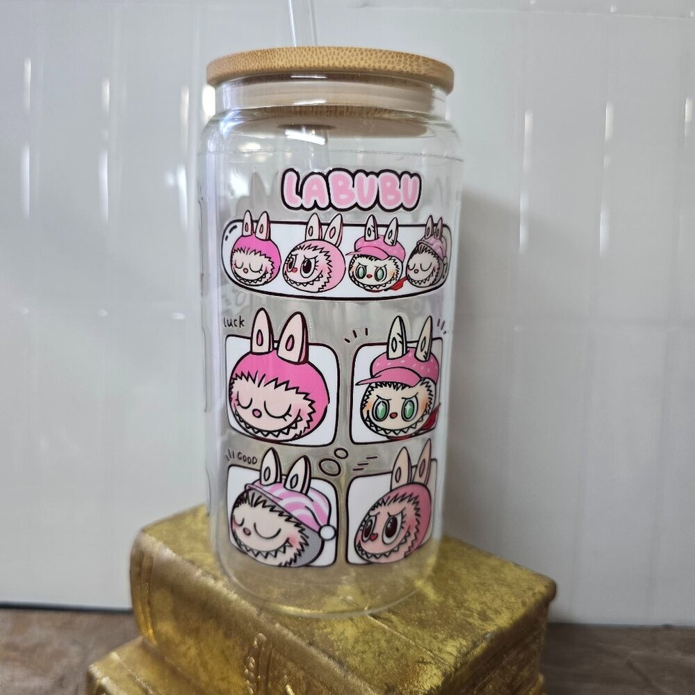 Labubu Glass Cup Tumbler 16oz UV DTF